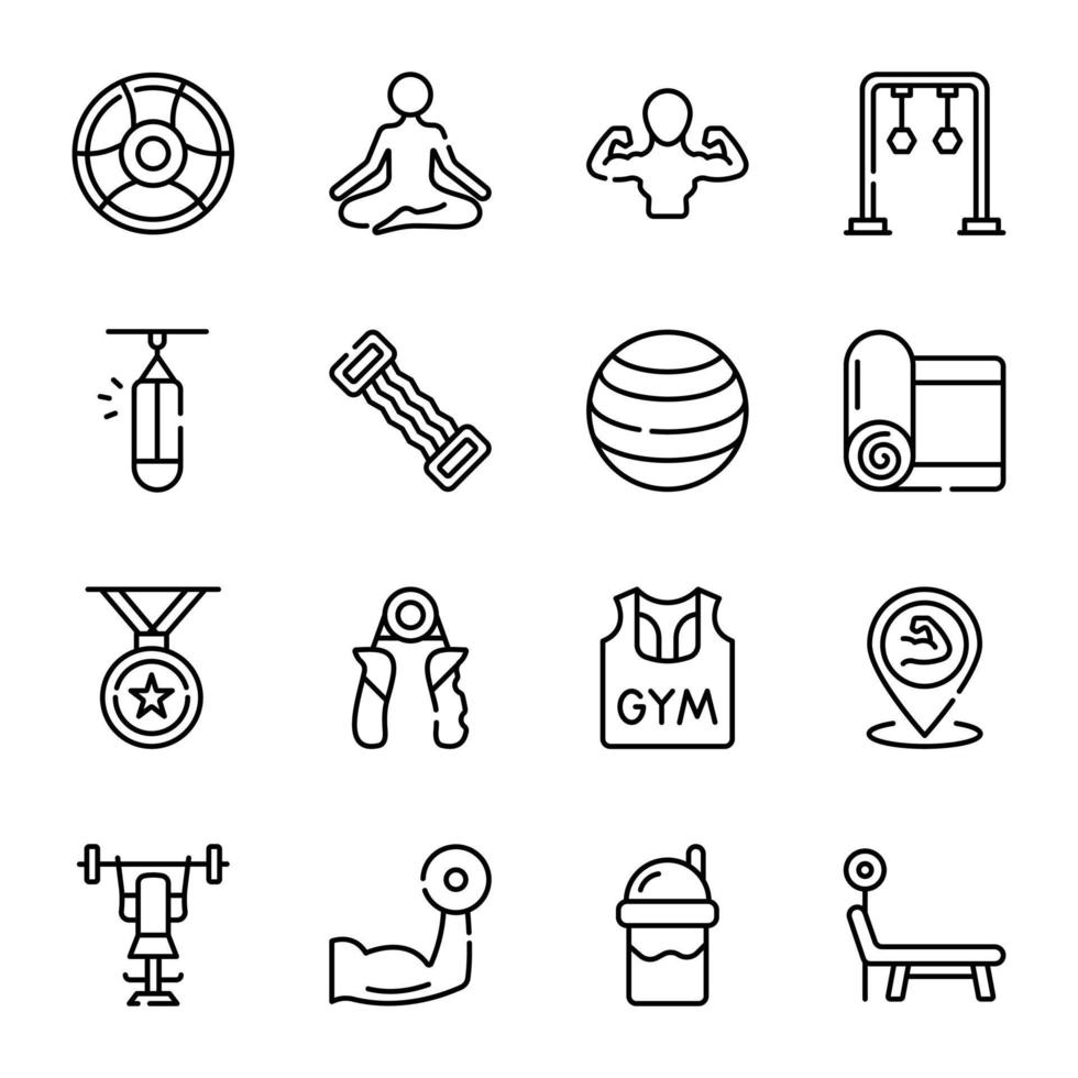 paquete de iconos lineales de herramientas de fitness vector