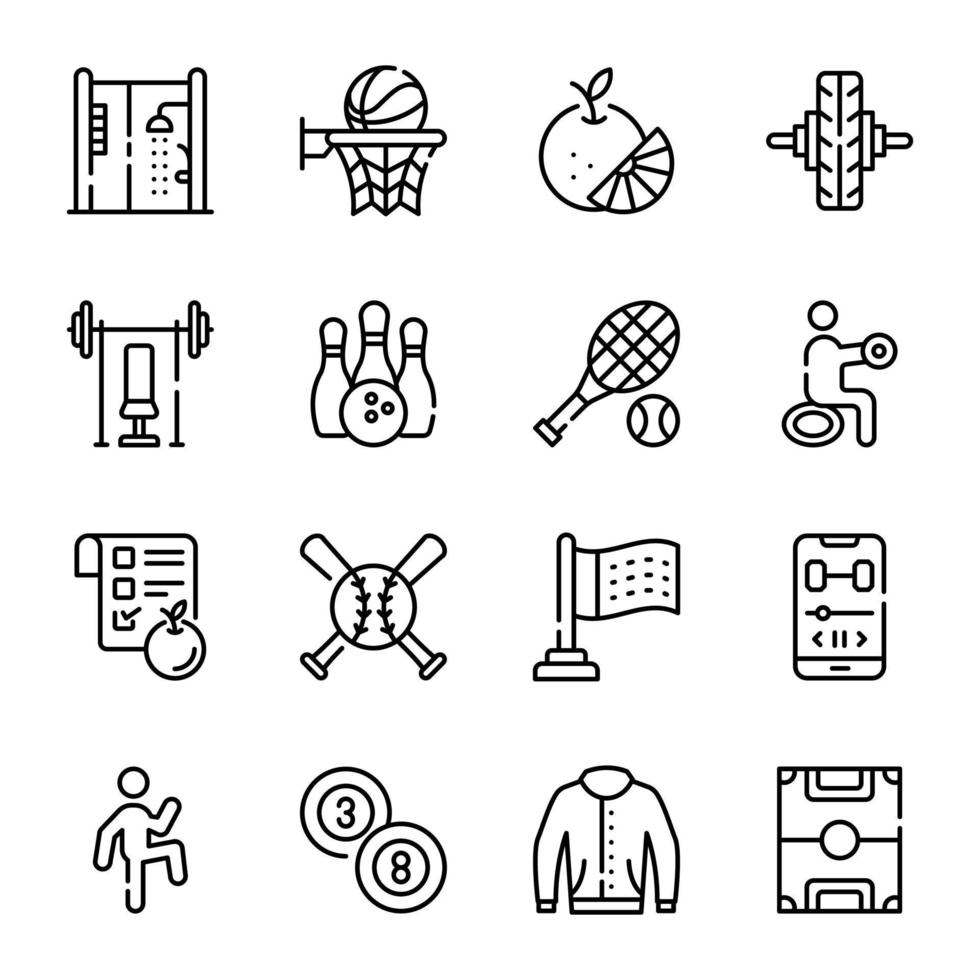 Collection of Fitness and Sports Linear Icons vector