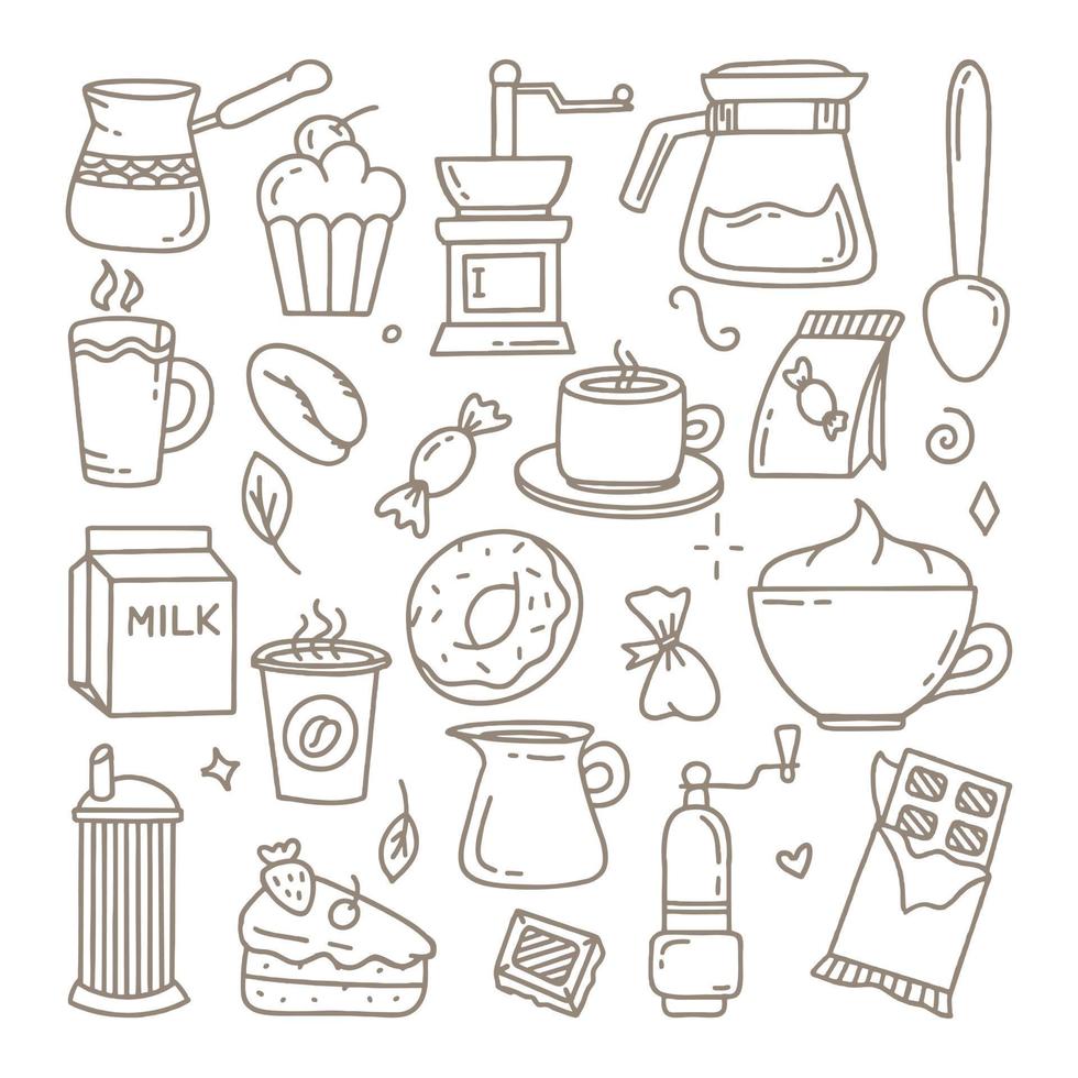 A set of elements for a coffee shop To use for posters banners postcards and packaging design Vector illustration in the style of hand drawn