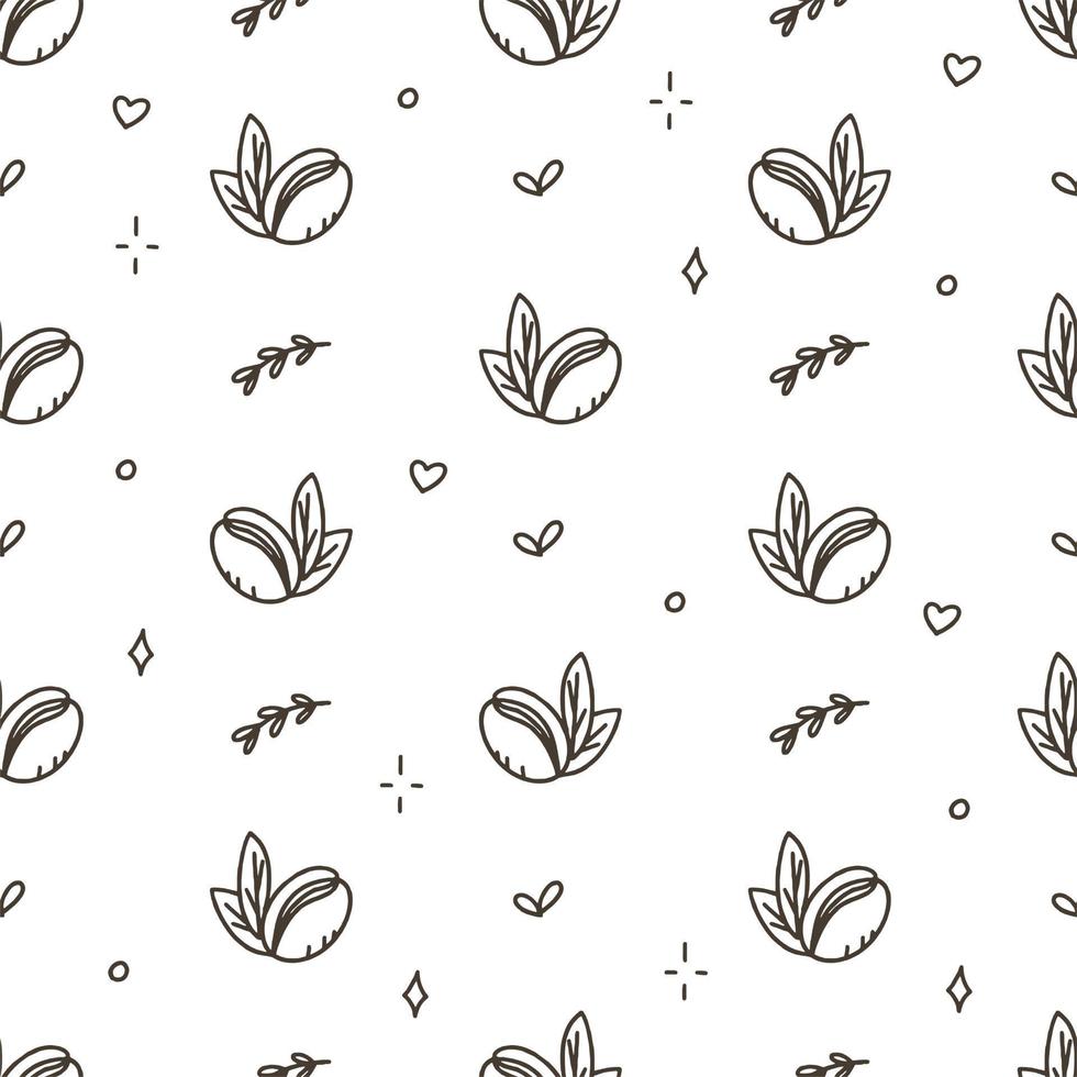 Coffee pattern with Turkish beans and croissants on a white background. Vector illustration in doodle style