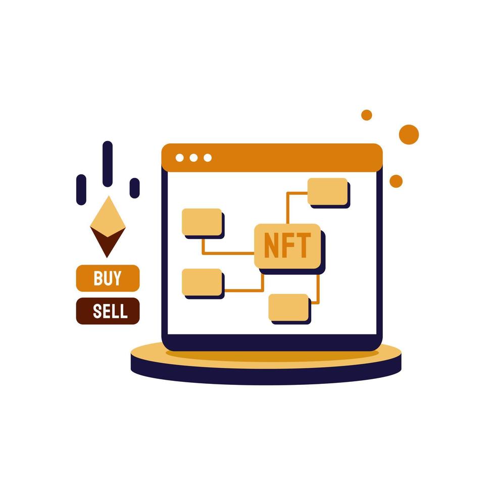 nft platform flat Illustration cryptocurrency exchange concept coklat, yellow, orange color, Hand Drawn style , perfect for ui ux design, website, branding projects, iklan, social media post vector