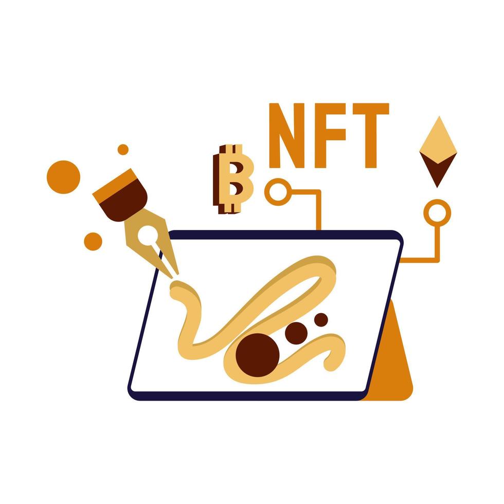 nft creator flat Illustration cryptocurrency exchange concept coklat, yellow, orange color, Hand Drawn style , perfect for ui ux design, website, branding projects, iklan, social media post vector