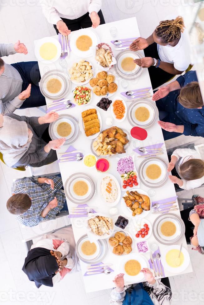 top view of modern muslim family having a Ramadan feast photo
