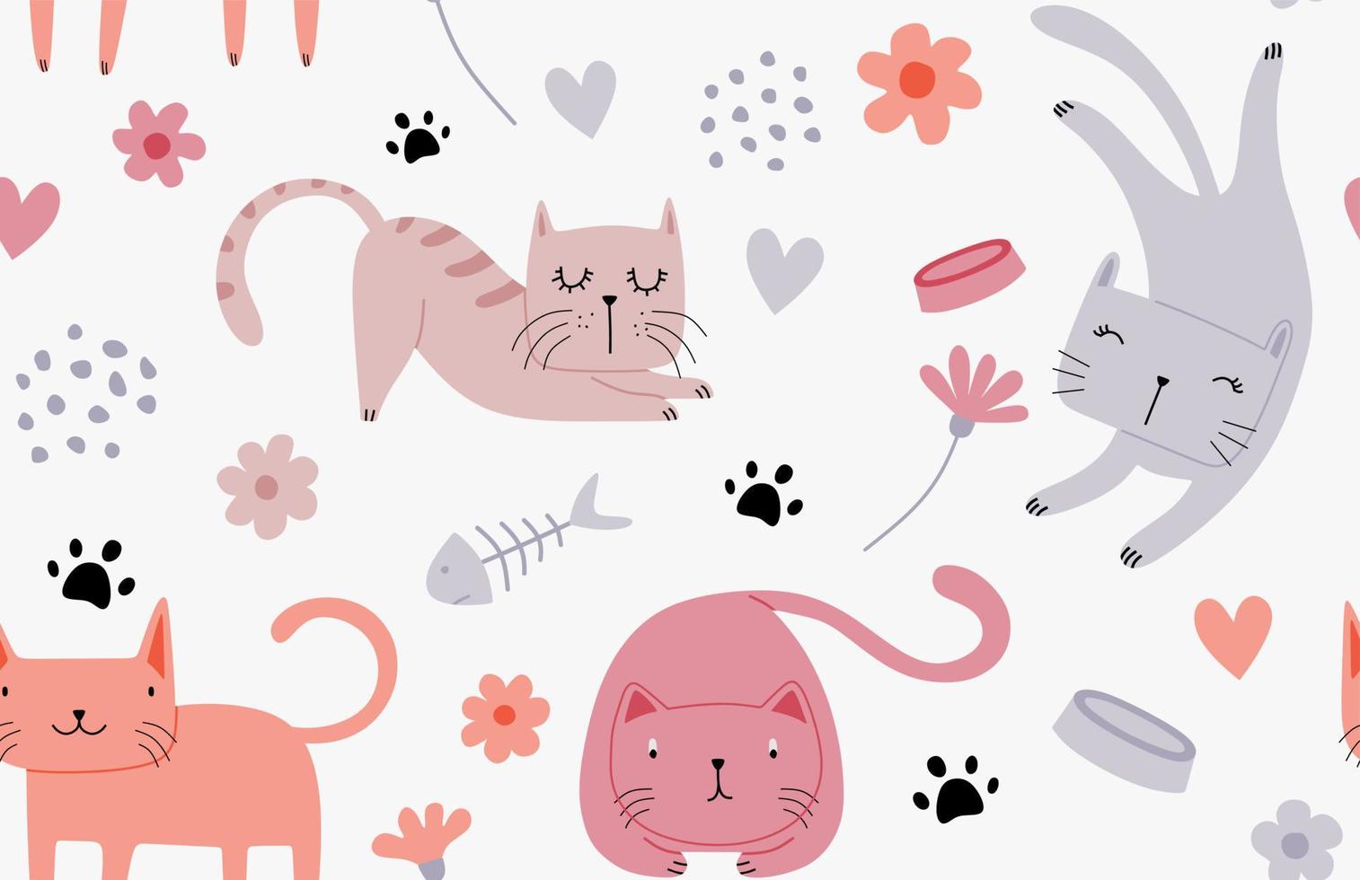 Seamless pattern with different funny cats. vector