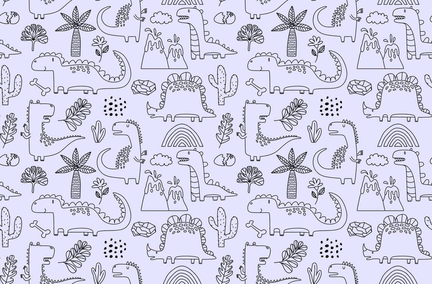 seamless pattern with hand drawn dinosaurs in scandinavian style. vector