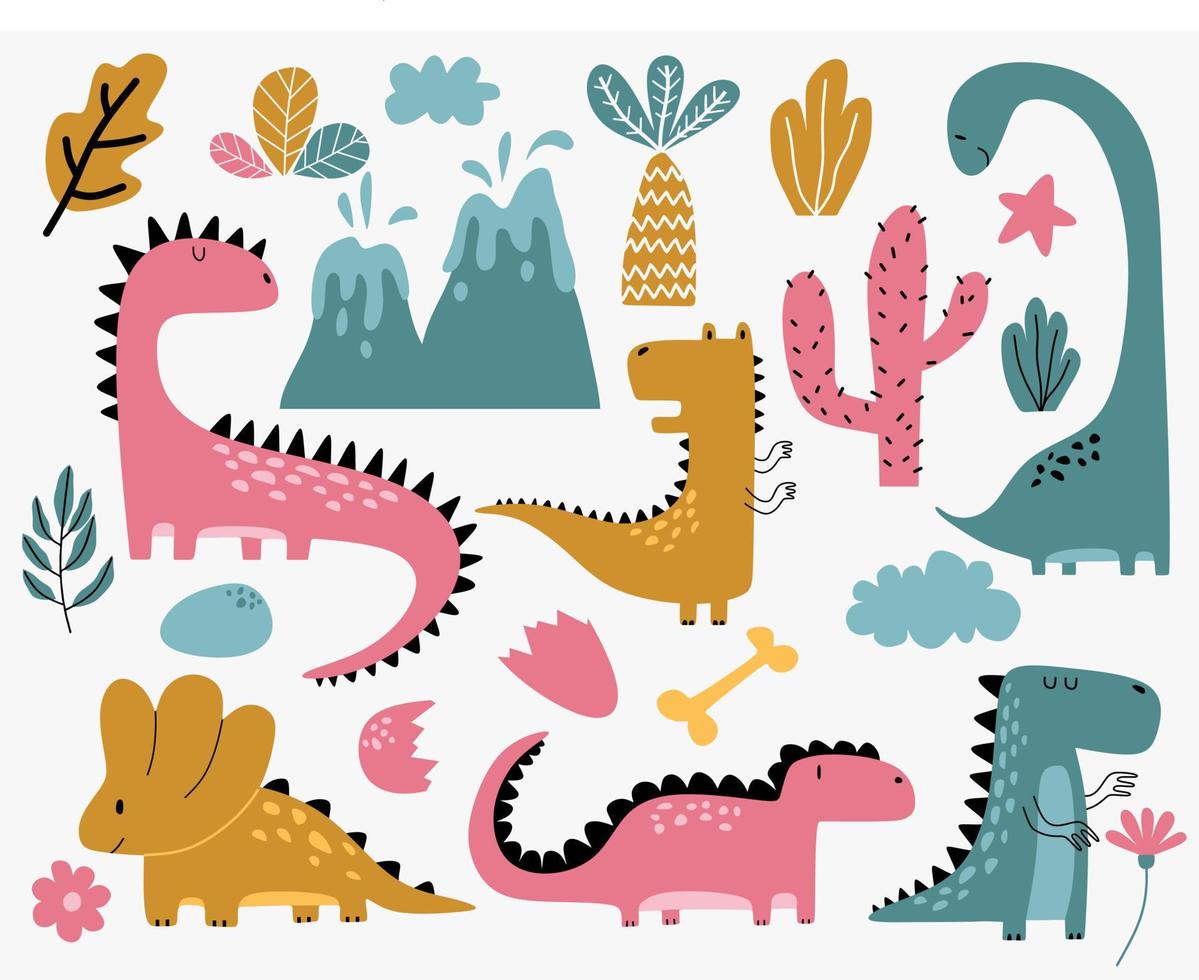 lindos dinosaurios aislados sobre fondo blanco. vector