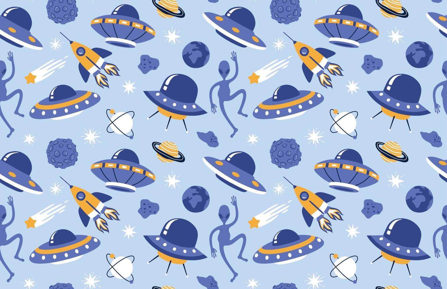 Hand drawn space elements seamless pattern. vector
