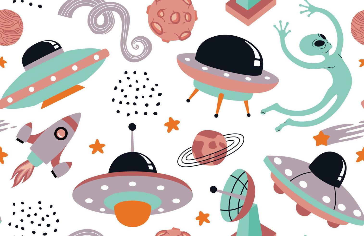 Hand drawn space elements seamless pattern. vector