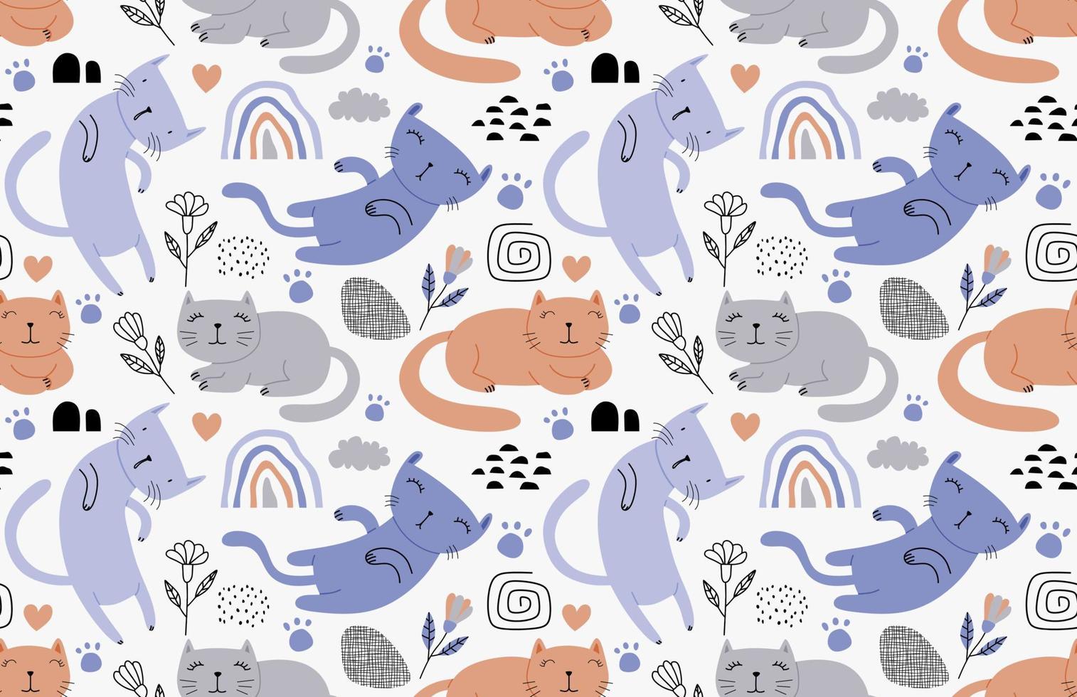 Seamless pattern with different funny cats. vector