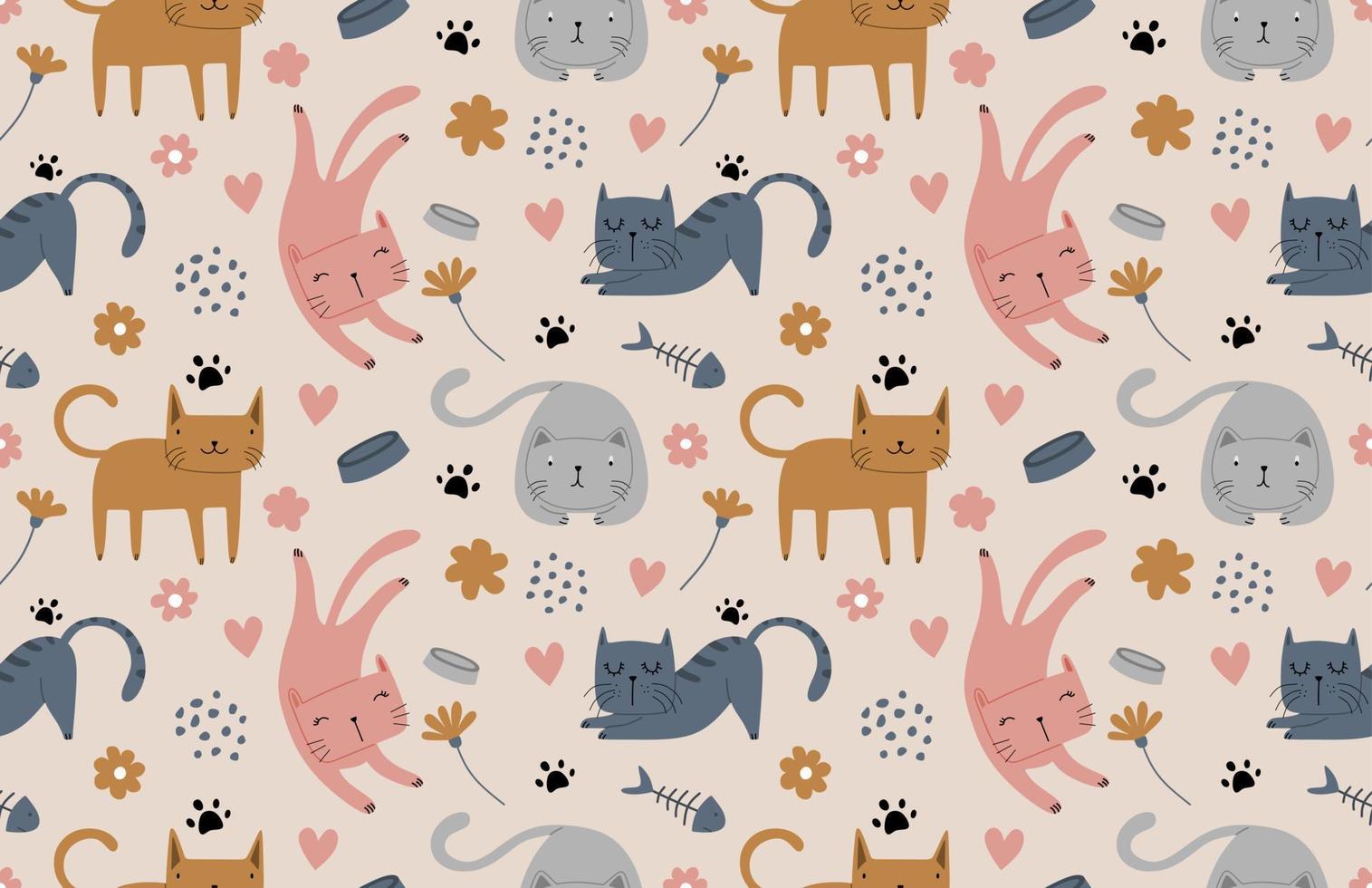 Seamless pattern with different funny cats. vector