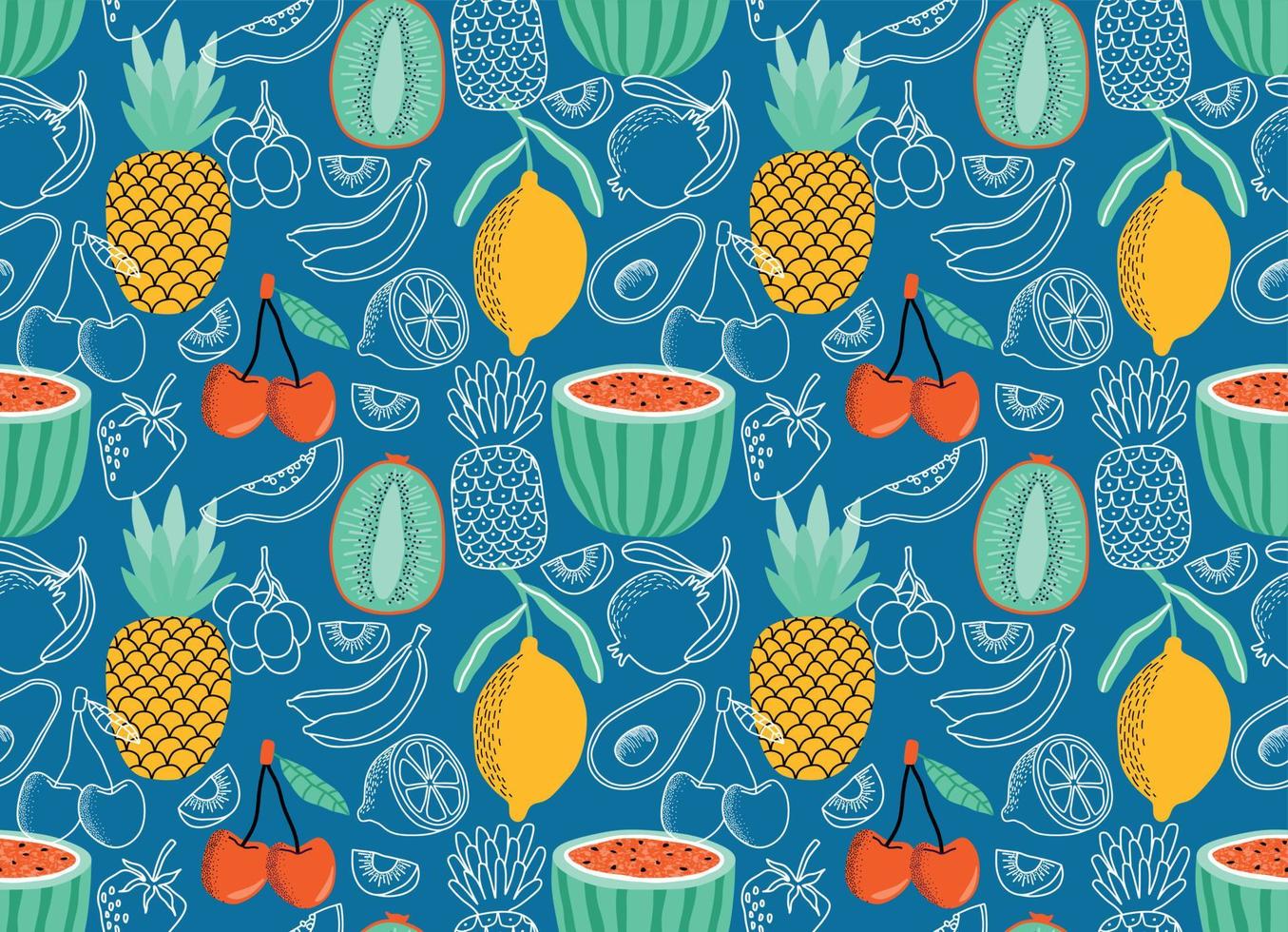 seamless pattern with Cute summer fruit background. vector