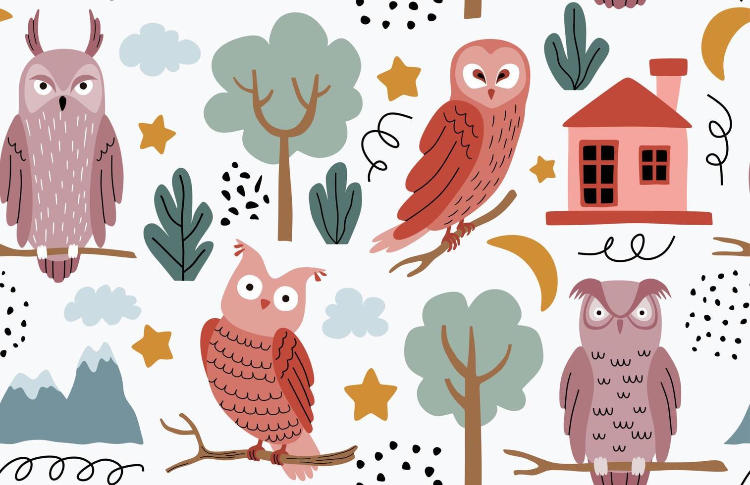 Seamless pattern with owls. vector illustration