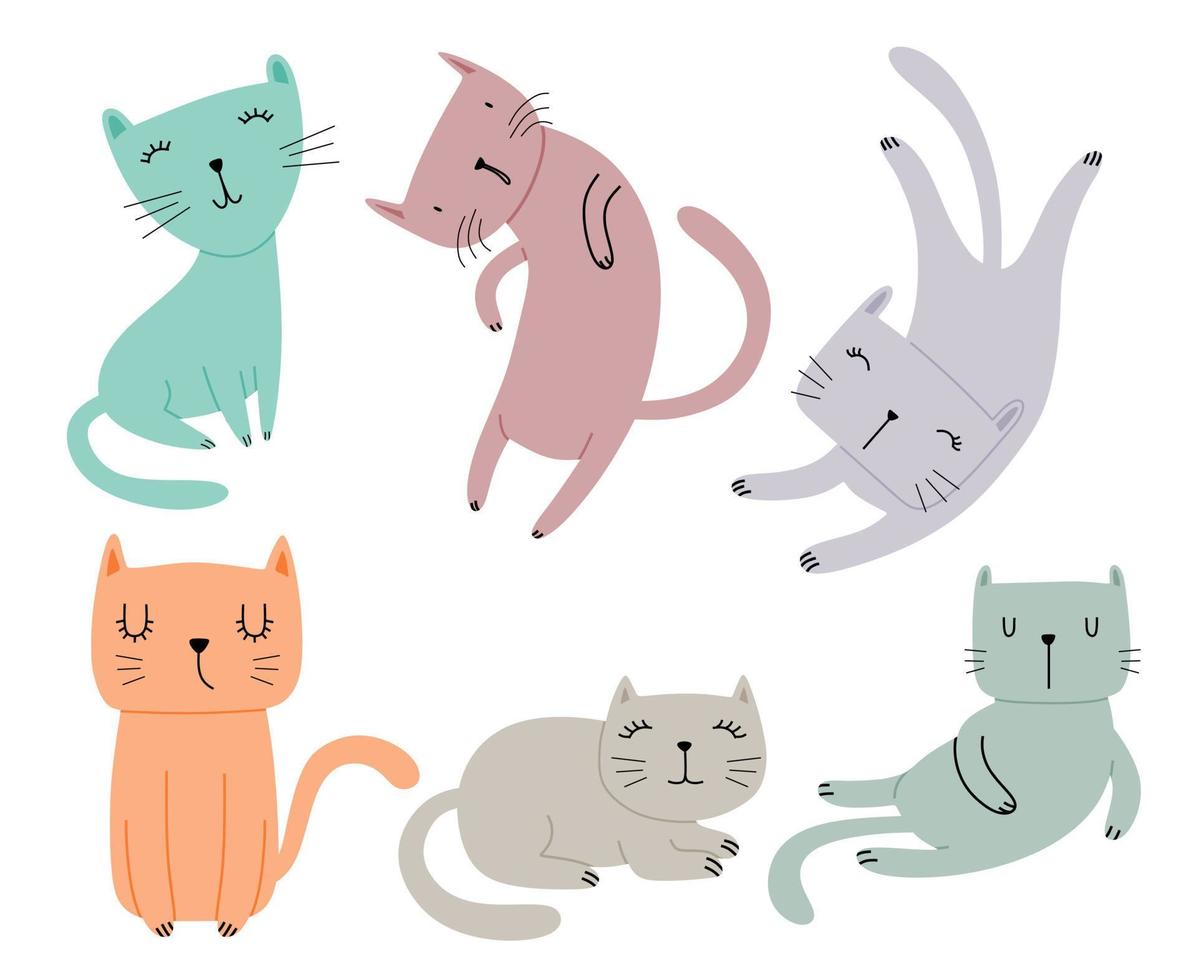 Set of different cartoon cats. isolated on white background. vector