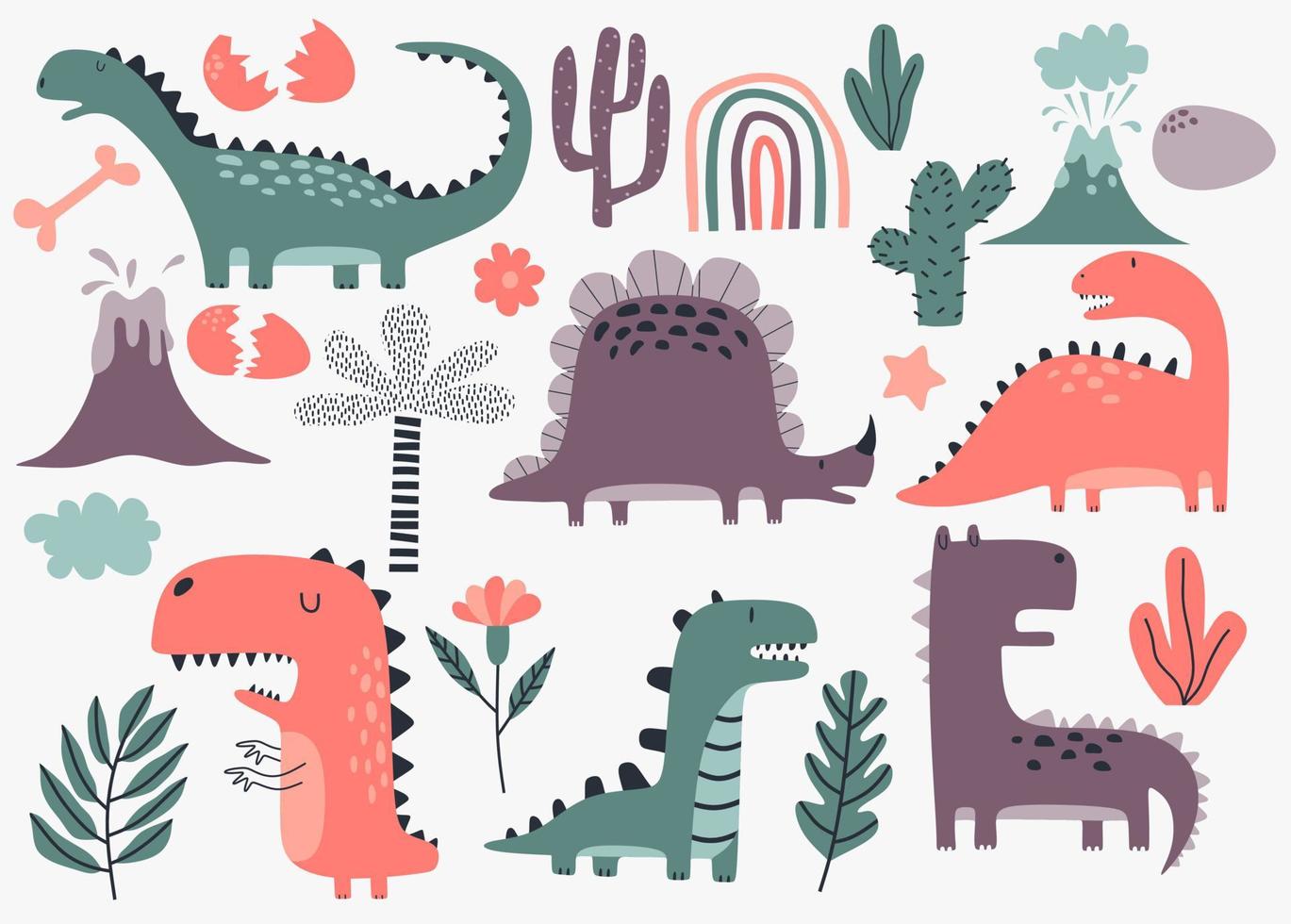 Cute dinosaurs isolated on white background. vector