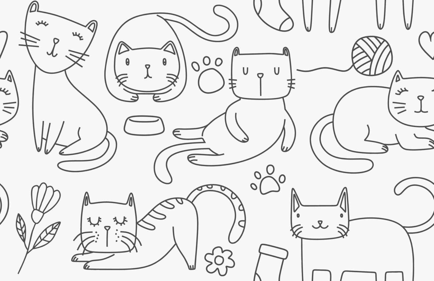 Seamless pattern with Cute cat. vector