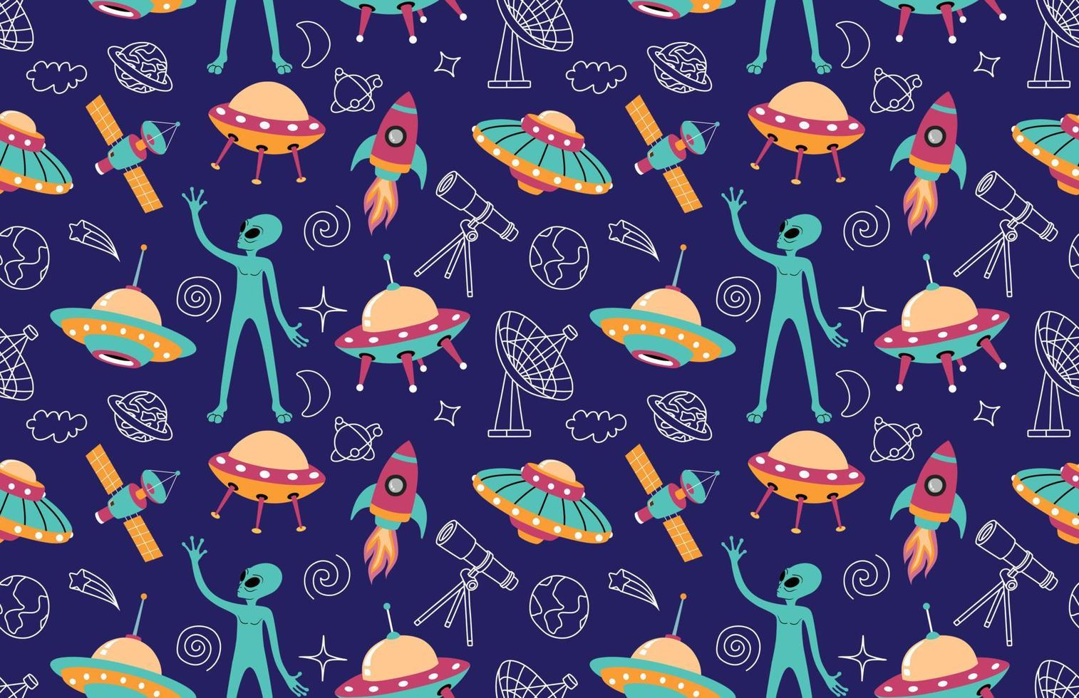 Hand drawn space elements seamless pattern. vector