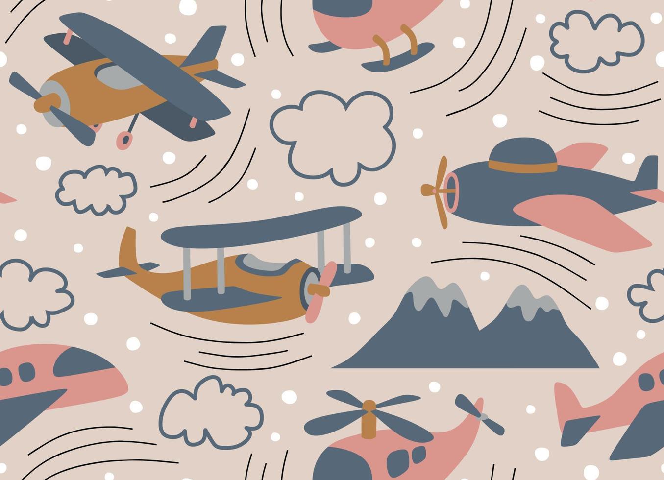 Hipster Doodles Colorful Seamless Pattern with  plane drawing vector