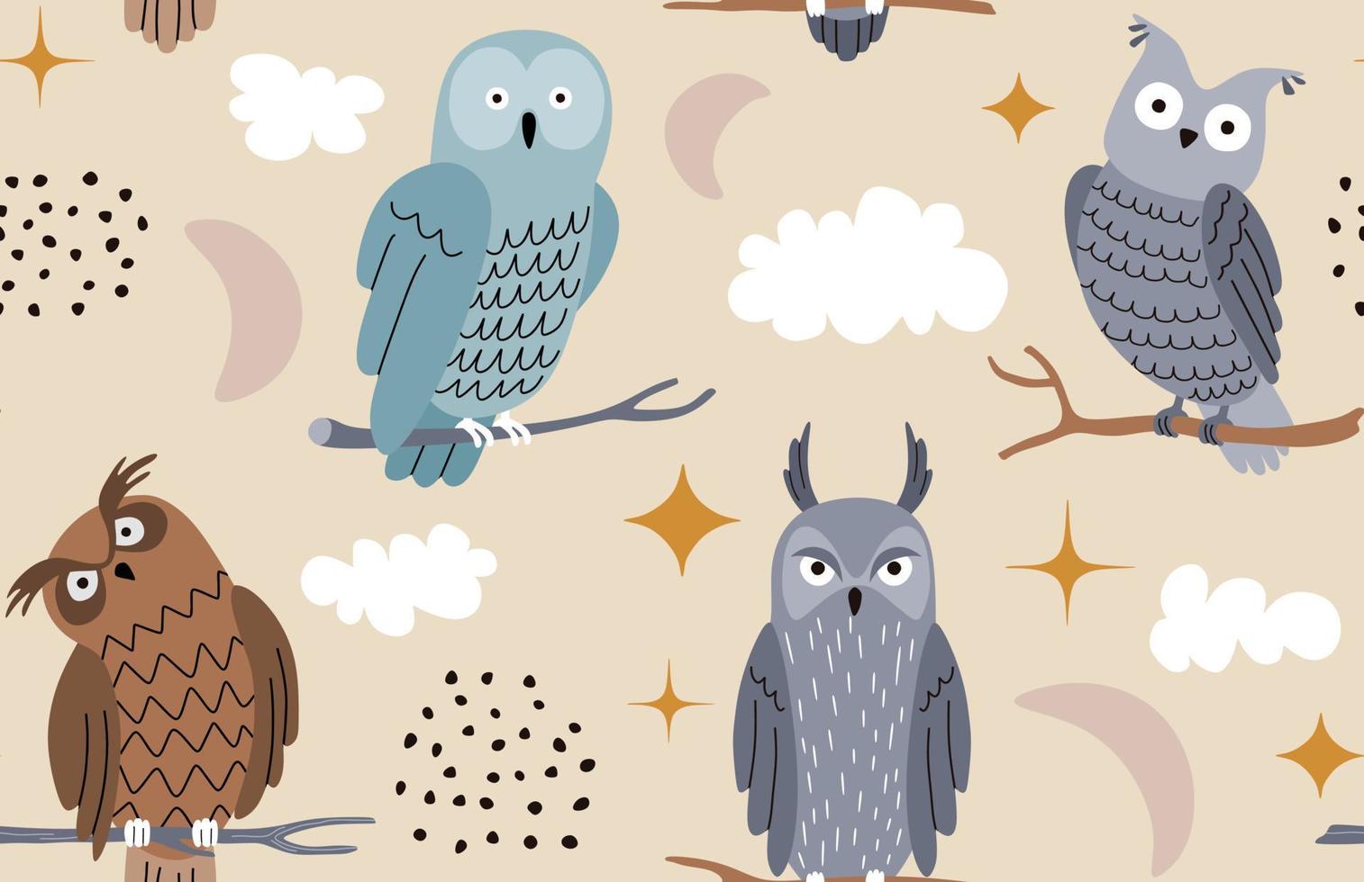 Seamless pattern with owls. vector illustration