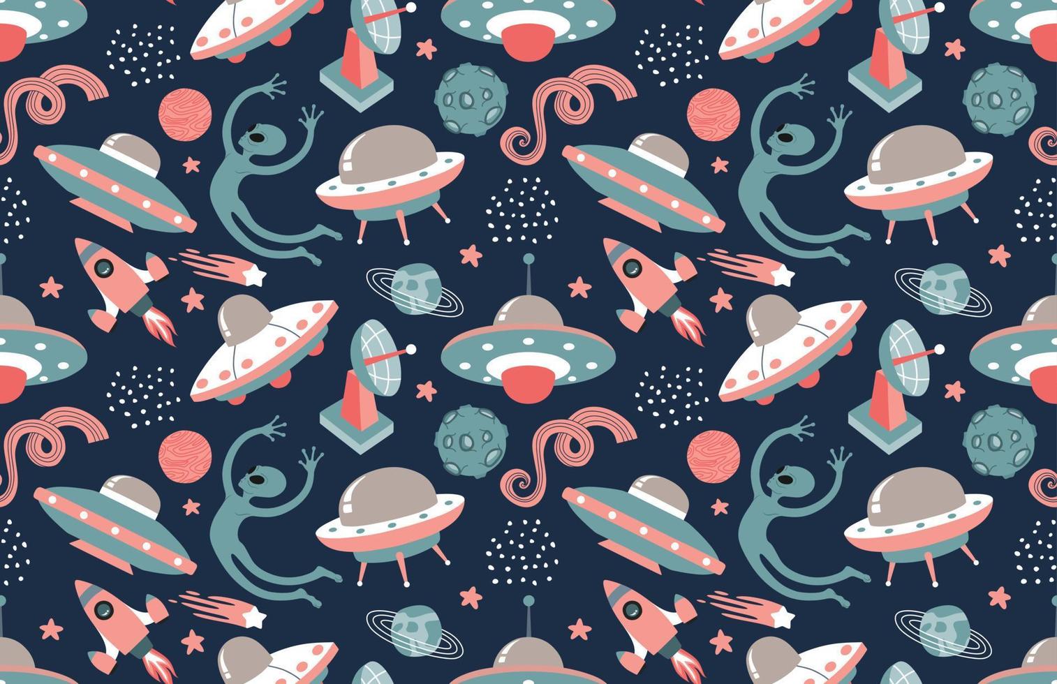 Hand drawn space elements seamless pattern. vector