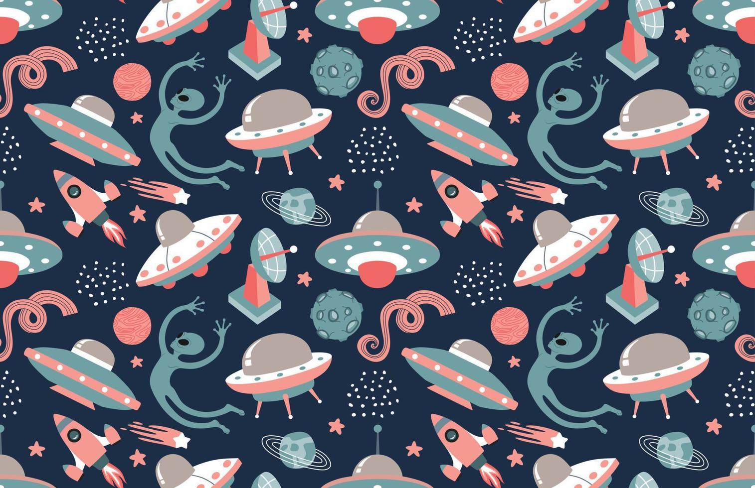 Hand drawn space elements seamless pattern. vector