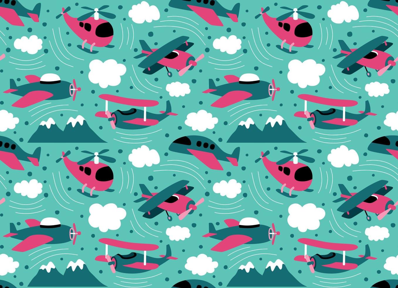 Hipster Doodles Colorful Seamless Pattern with  plane drawing vector