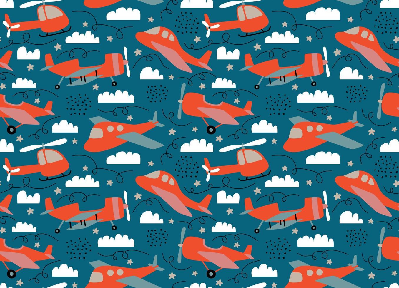 Hipster Doodles Colorful Seamless Pattern with  plane drawing vector