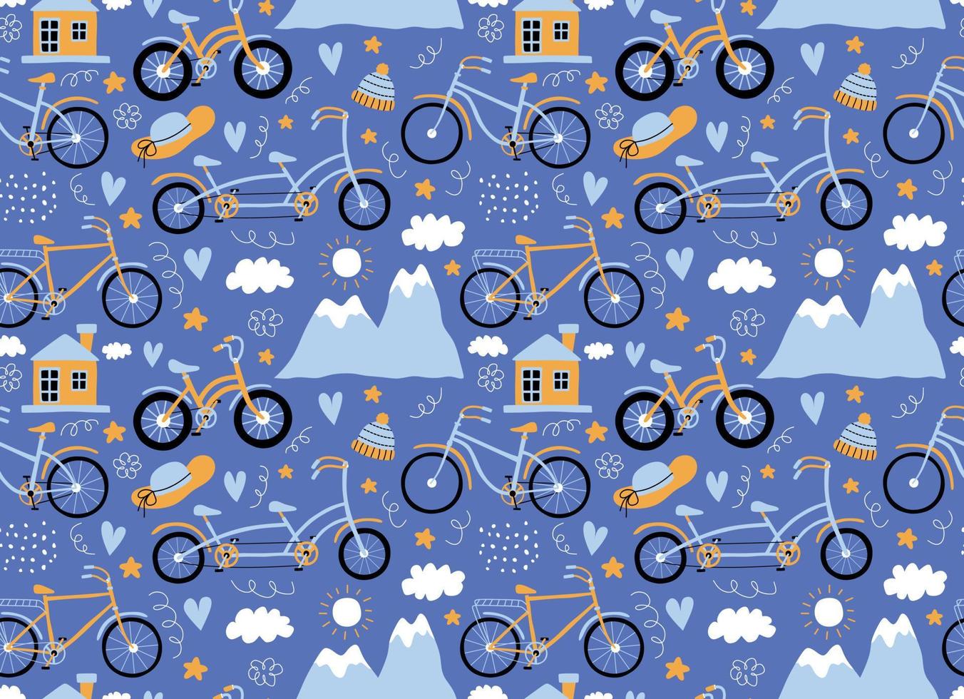 Hipster Doodles Colorful Seamless Pattern with bicycle drawing vector