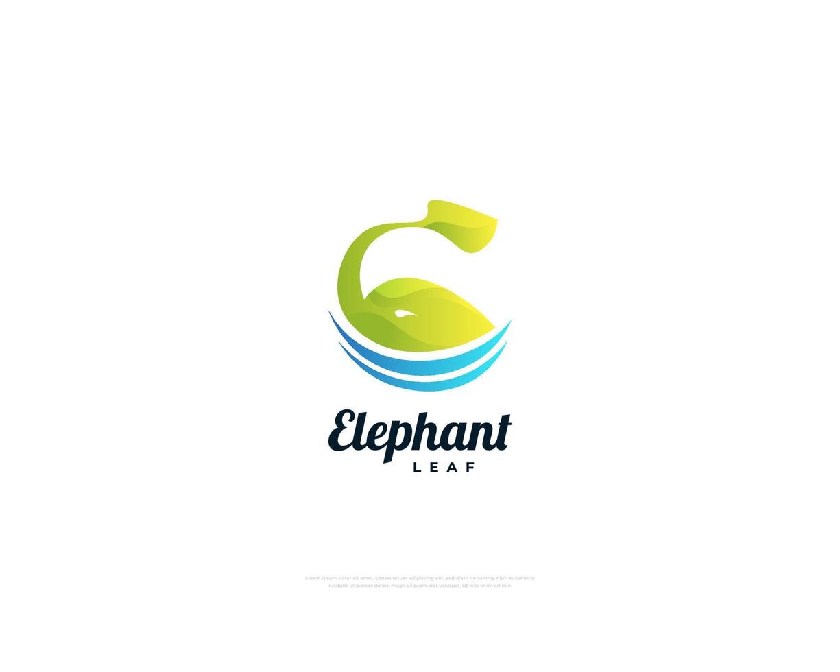 Elephant Leaf Logo. Elephant Logo with Leaf Proboscis, Swimming in the Pool vector