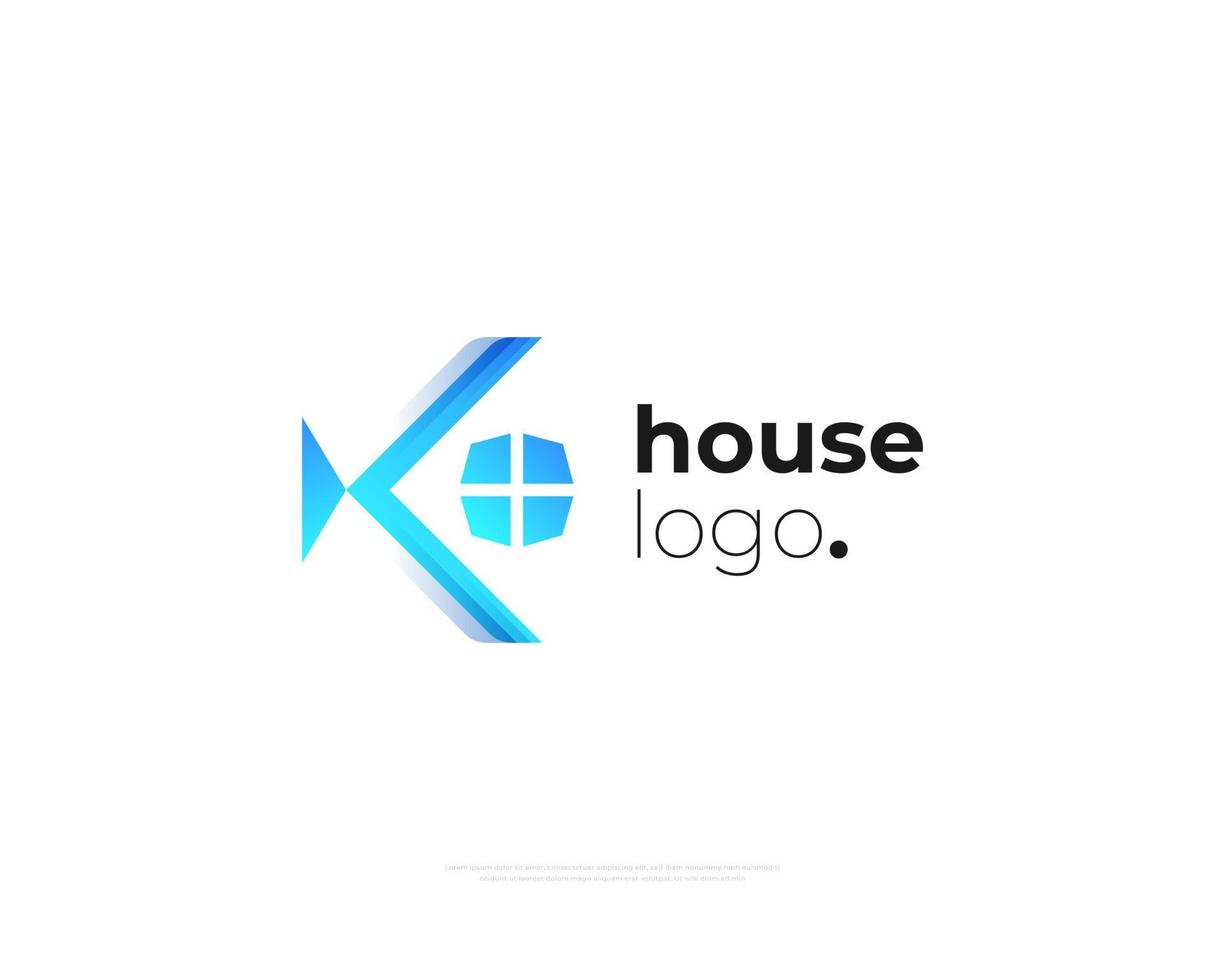 logotipo abstracto de la letra k con el concepto de casa. letra k con logotipo de ventana para el logotipo de la industria inmobiliaria, arquitectónica o de la construcción vector