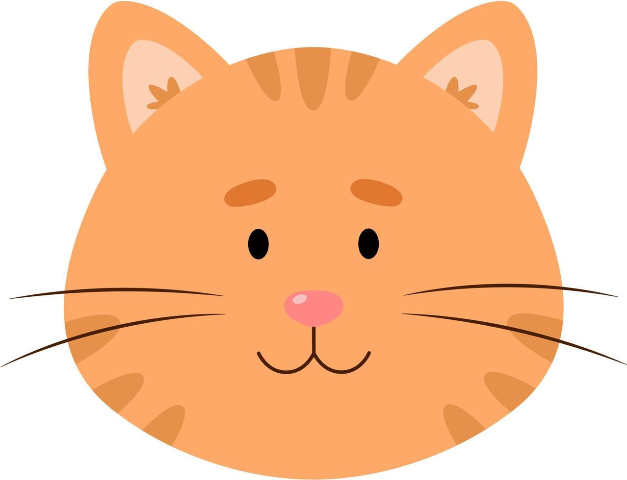 Cat face character. A cute orange kitten on white background. Funny fat cat smiling. Vector illustration for greeting card, invitation.