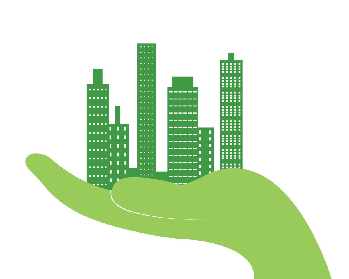 ciudad ecológica en la mano verde ilustración vectorial vector