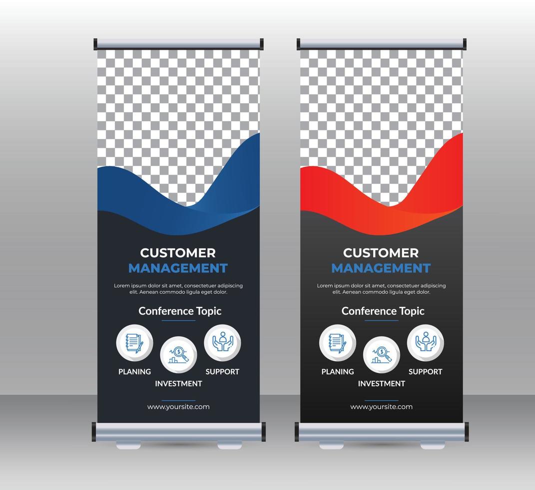 customer management roll up banner template design vector