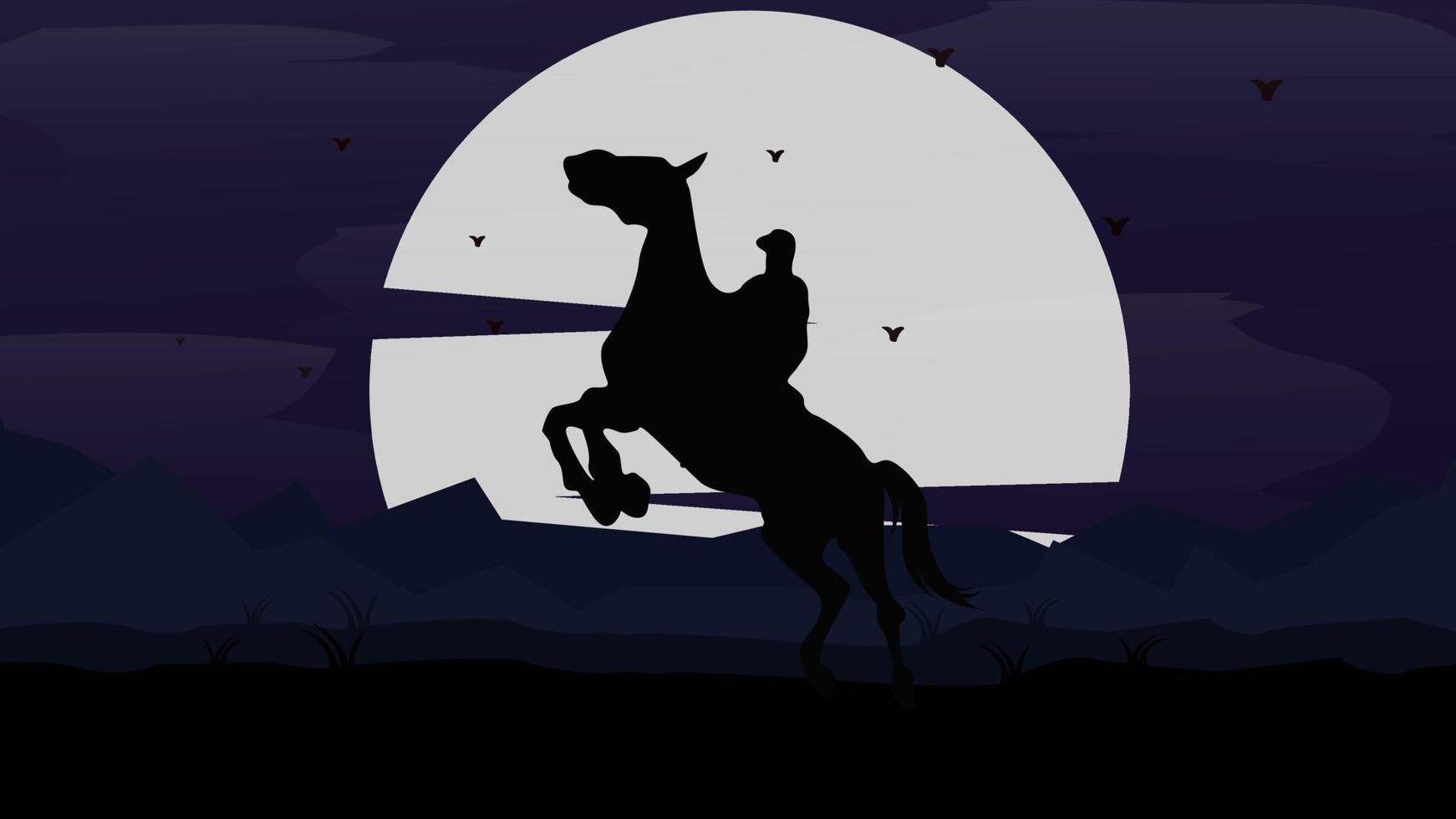 caballo, hombre, con, montaña, paisaje, naturaleza, en, noche vector