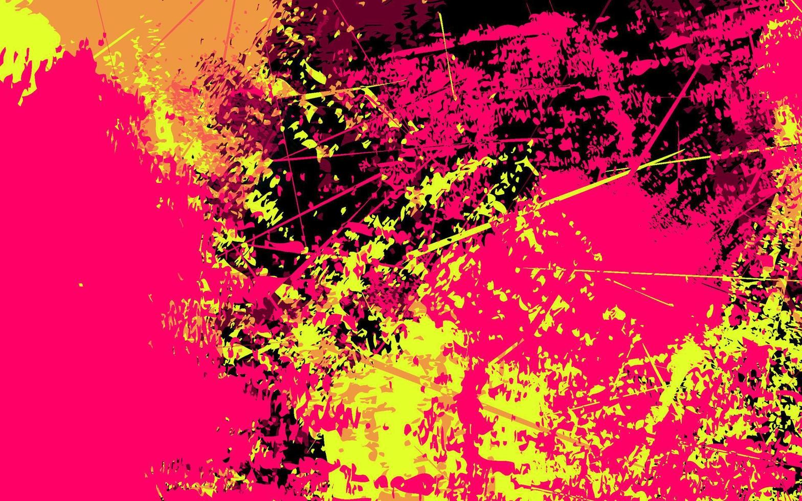 textura grunge abstracta pintura salpicada fondo negro, rosa y amarillo vector