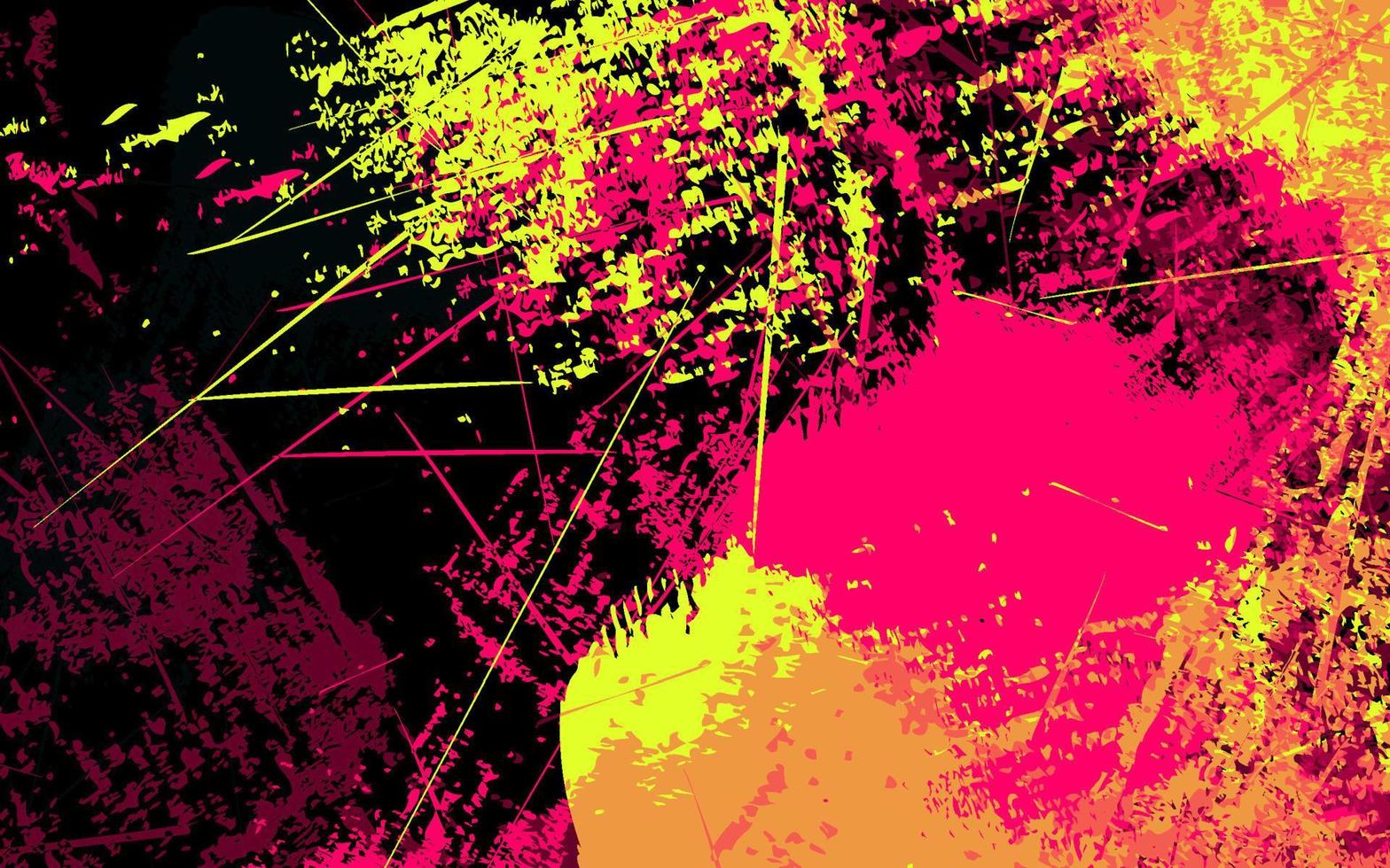 textura grunge abstracta pintura salpicada fondo negro, rosa y amarillo vector