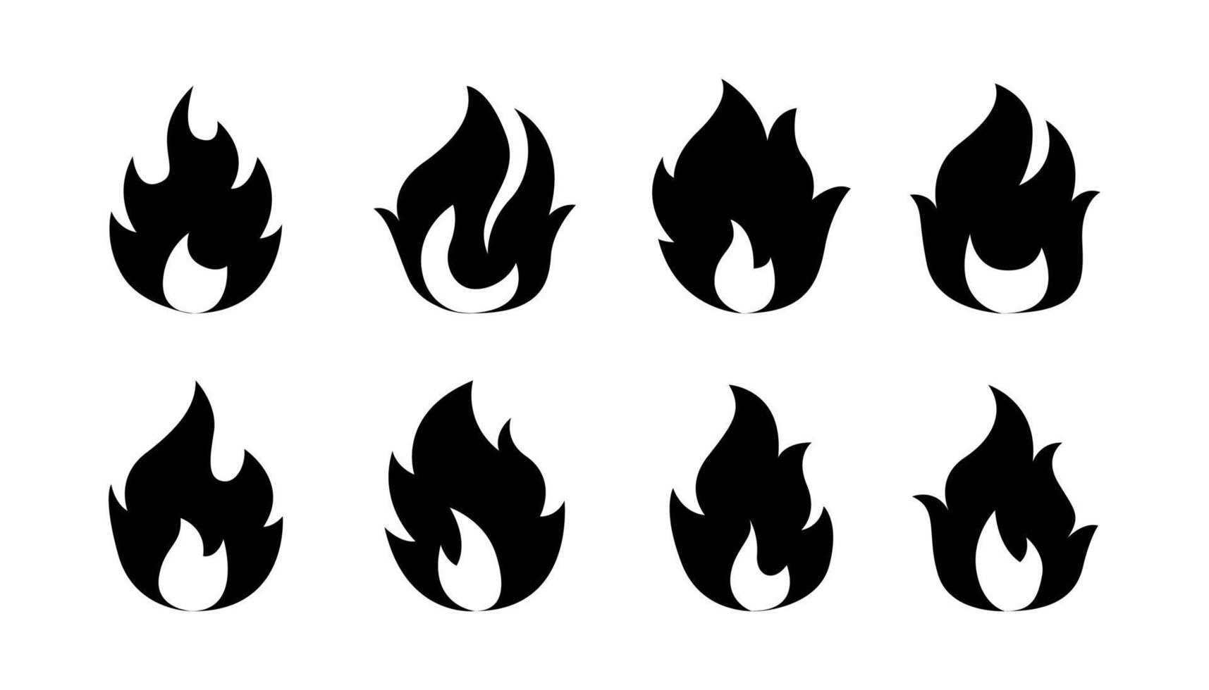 Collection of Fire flames silhouette vector isolated on white background