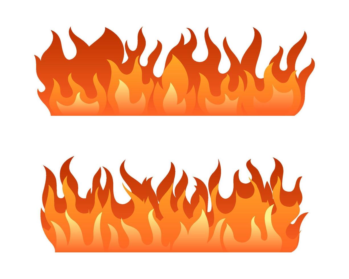 Set of Burning fire flame banner horizontal with flat style illustration vector
