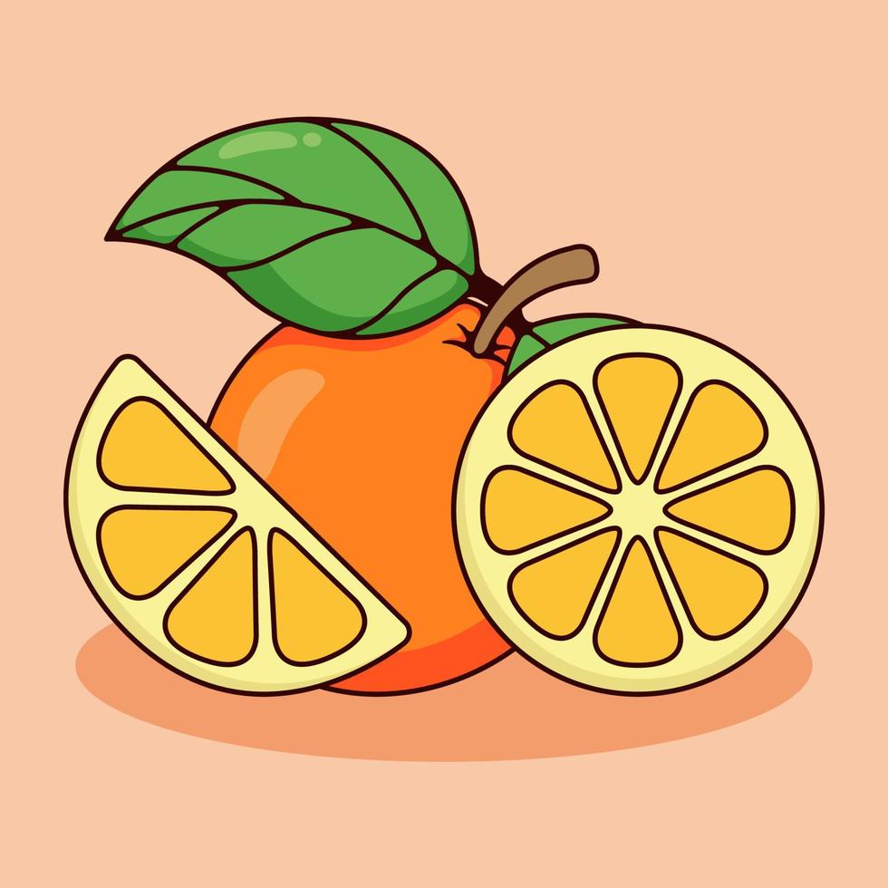 Set of Orange and sliced Orange with cartoon style illustration vector