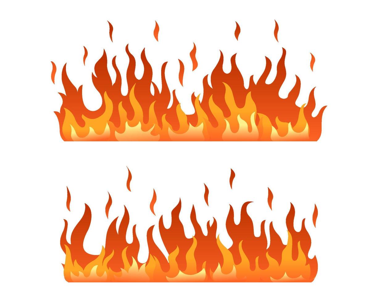 Set of Burning fire flame banner horizontal with flat style illustration vector