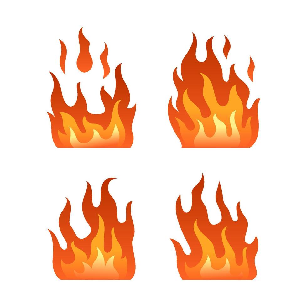 Red fire flames collection isolated on white background vector