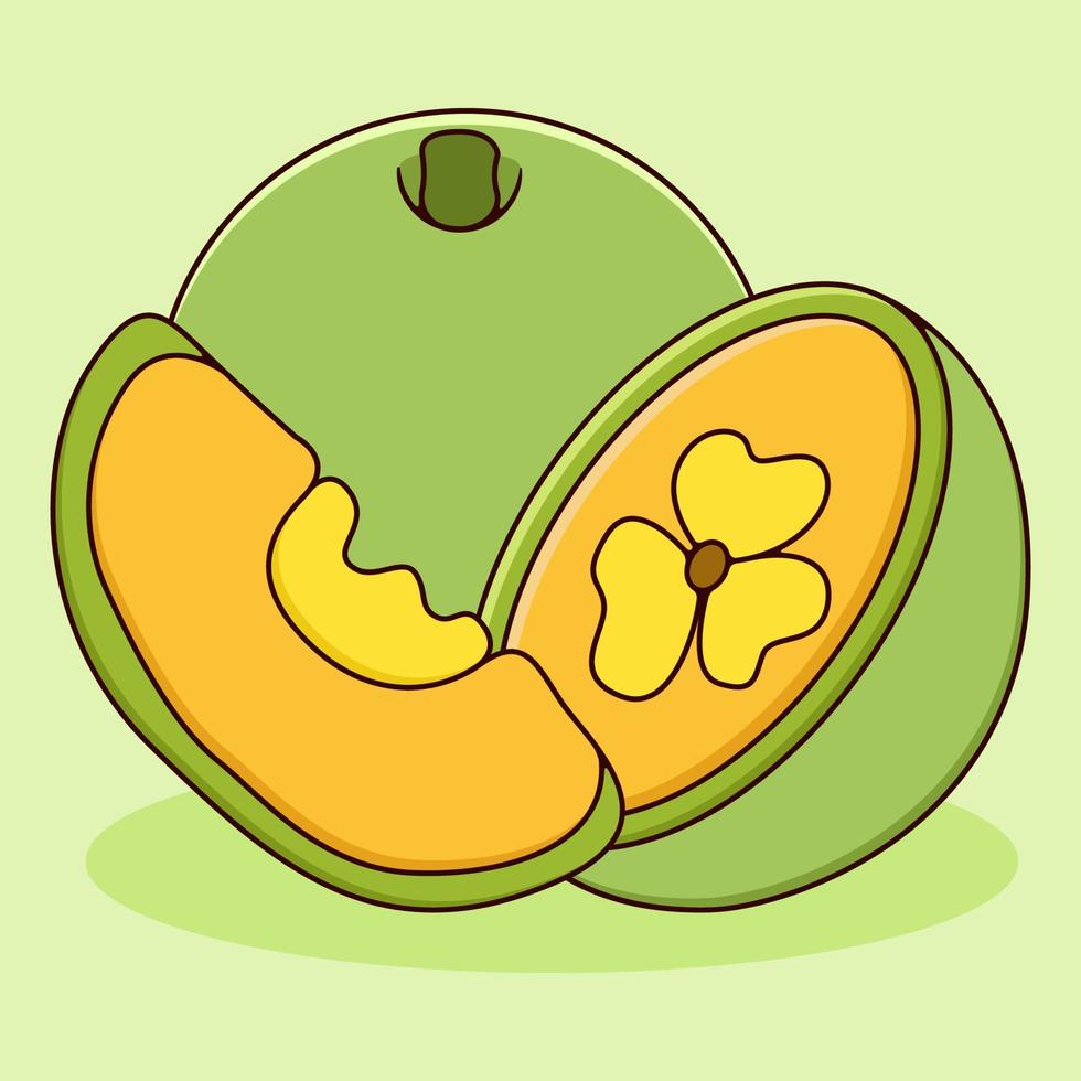 conjunto de melón y melón en rodajas con ilustración de estilo de dibujos animados vector