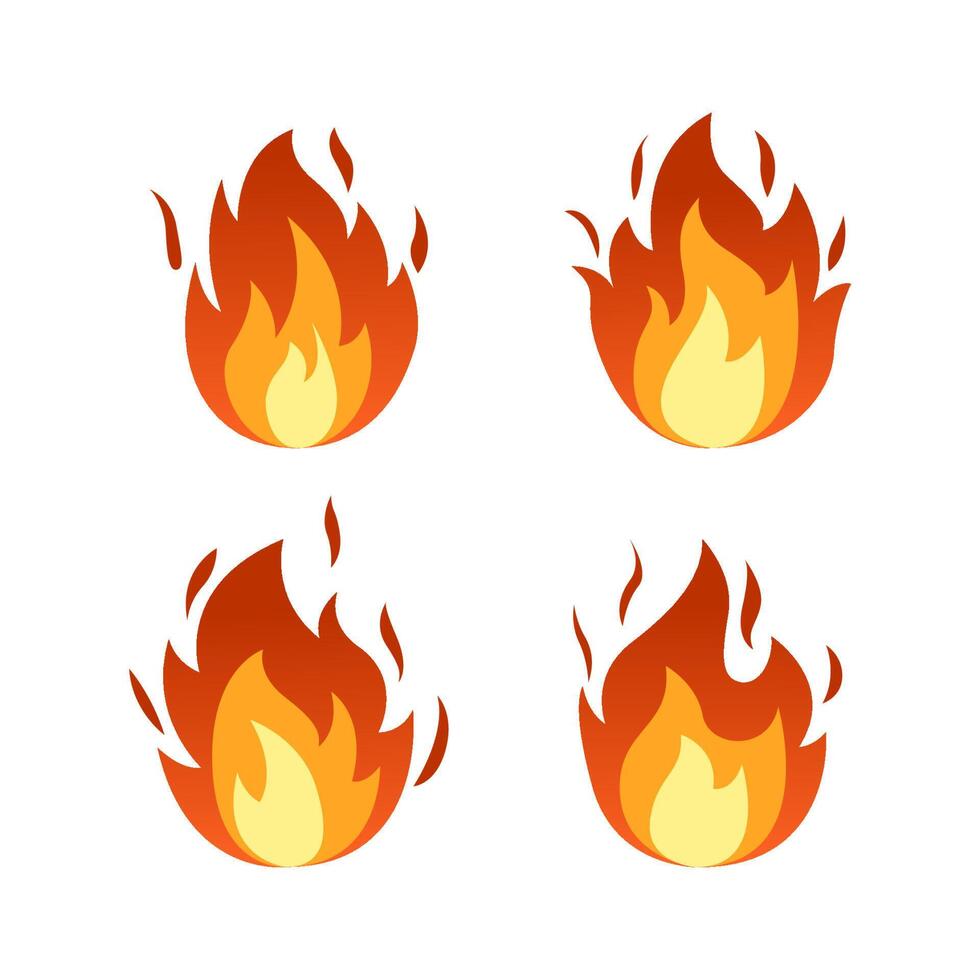 Collection of red Fire flames vector isolated on white background