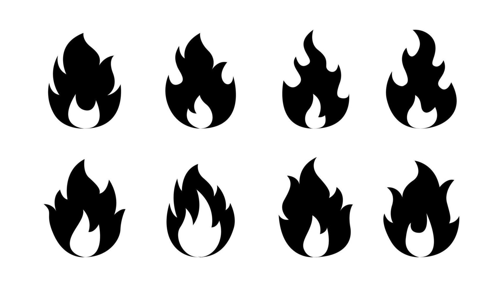 Collection of Fire flames silhouette vector isolated on white background