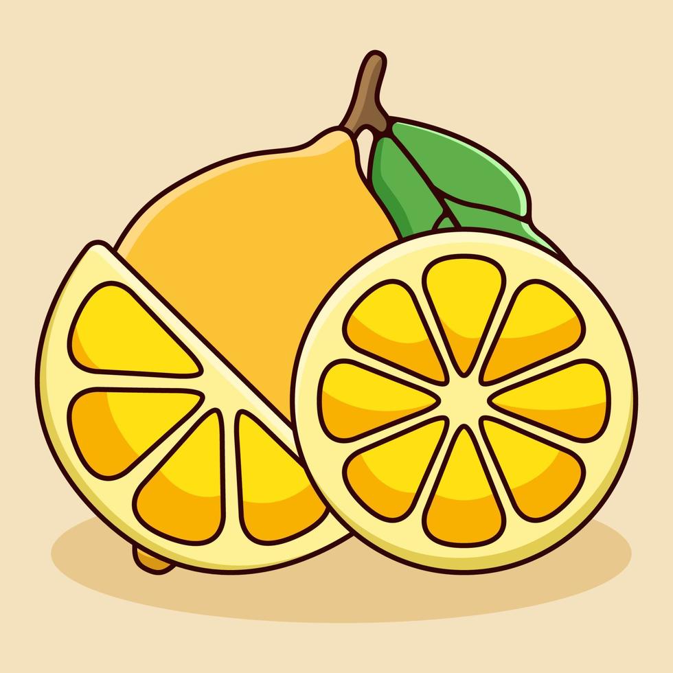 Set of Lemon and sliced Lemon with cartoon style illustration vector