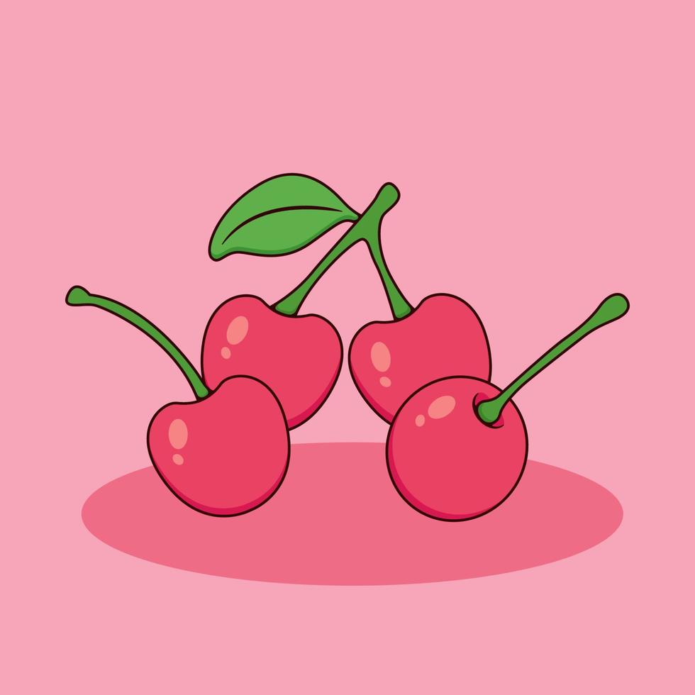 ilustración de cereza con estilo de dibujos animados vector