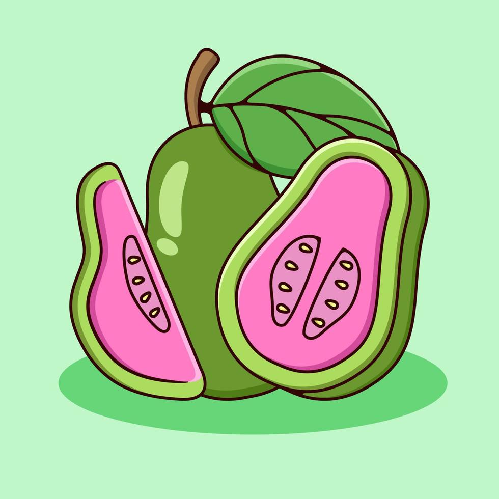 conjunto de guayaba y guayaba en rodajas con ilustración de estilo de dibujos animados vector