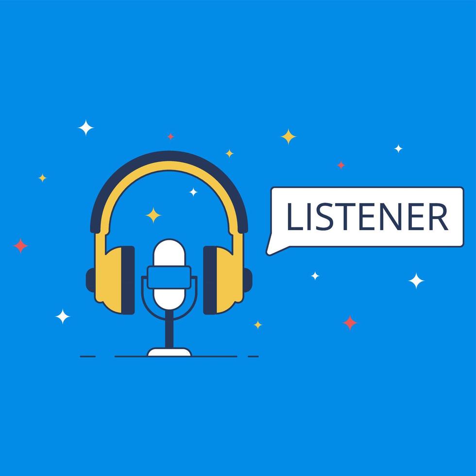 Podcast radio icon illustration, Studio table microphone with broadcast text on air. vector