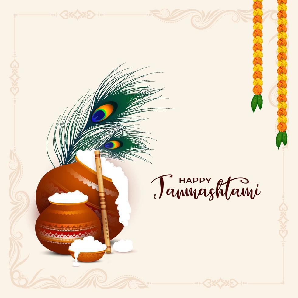 Happy Krishna janmashtami Indian traditional festival background vector