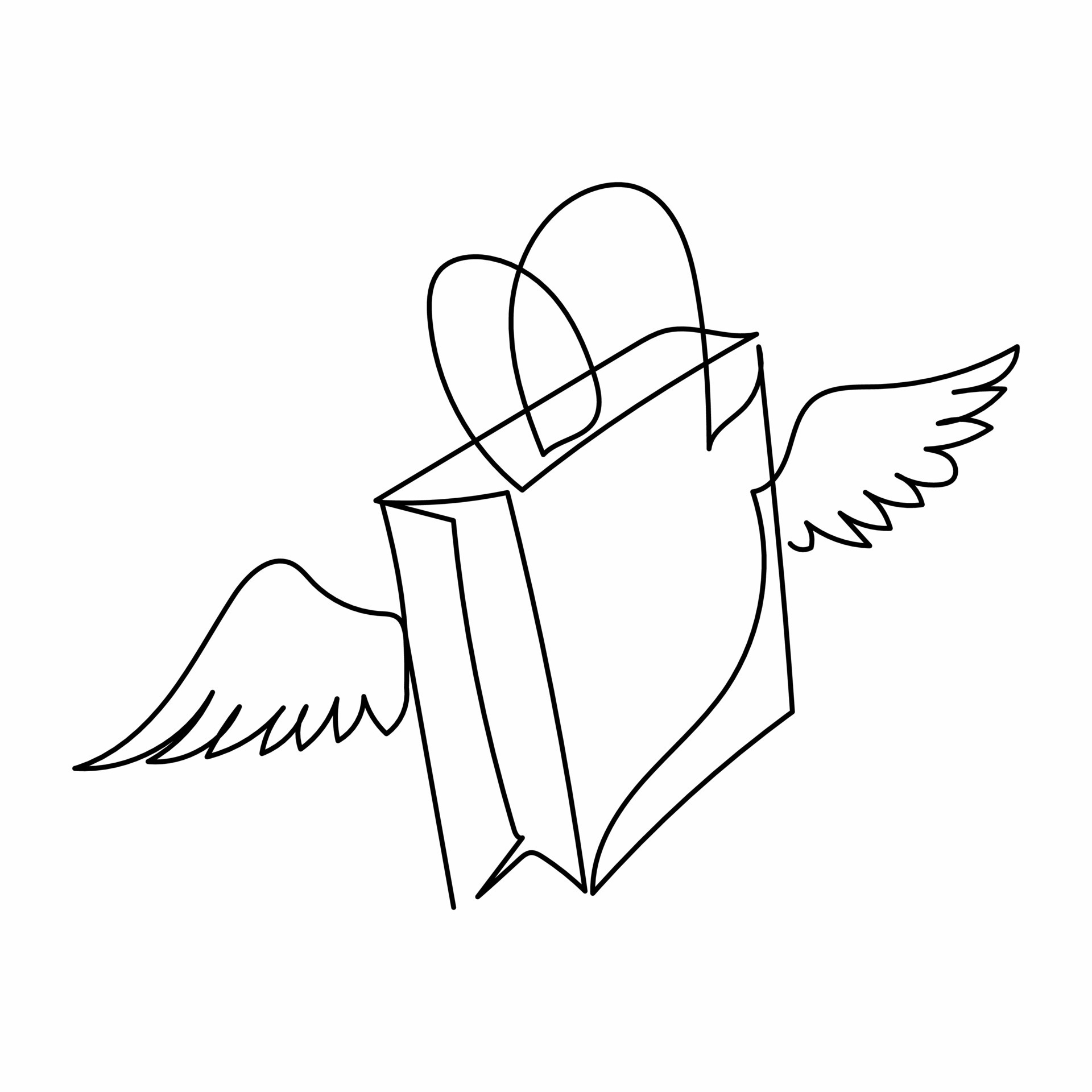 Continuous one line drawing flying shopping paper bag with wings