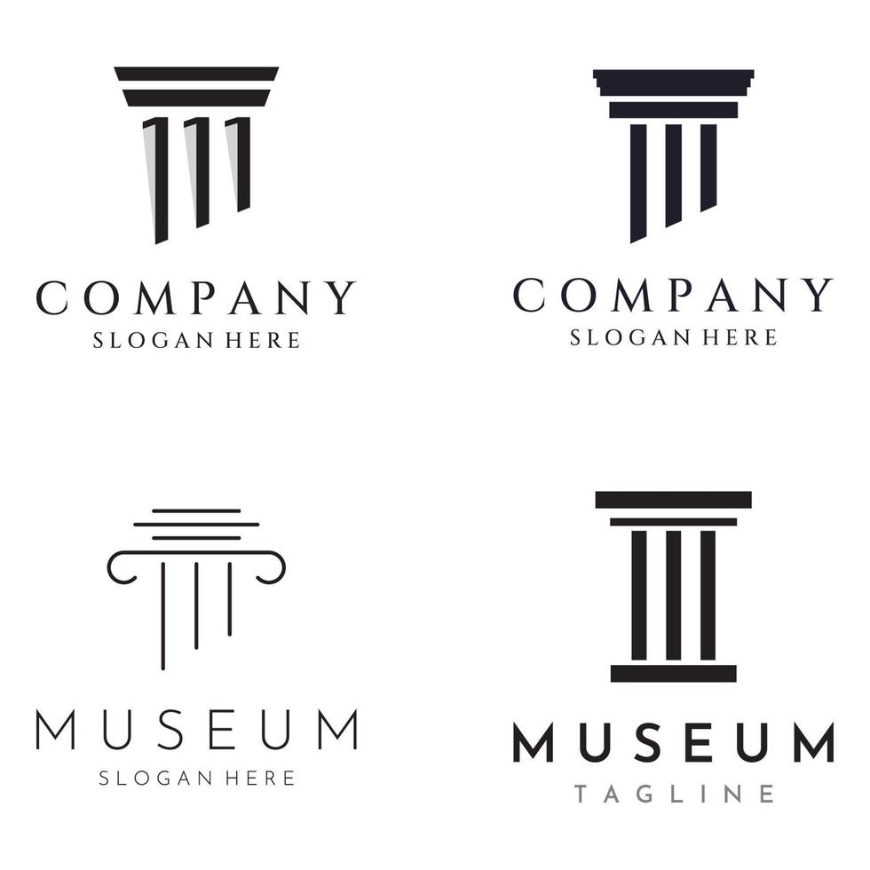 museos, columnas de museos, líneas de museos, logotipos de pilares de museos. museos con conceptos minimalistas y modernos. los logotipos se pueden utilizar para empresas, museos y negocios. vector